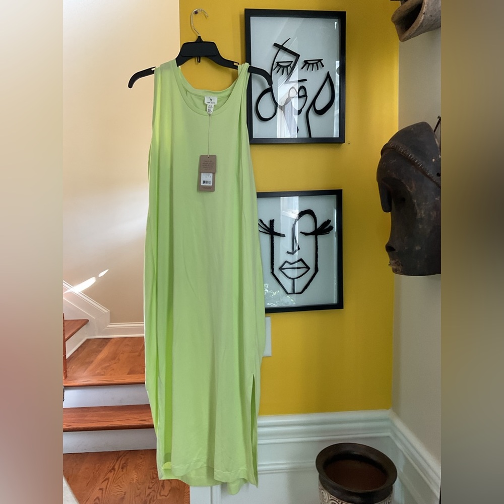 B NEW YORK Womens Lime Green Stretch Sleeveless Crew Neck Midi Dress XL